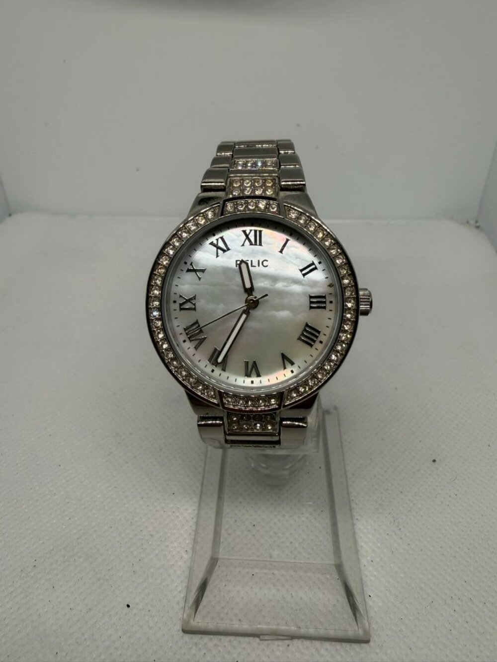 Relic ZR34325 Women's Silver-Tone Rhinestone Bezel Roman Numeral Dial Watch